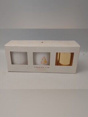 Thymes Frasier Fir Gilded Poured Aromatic Candle Trio Set Ceramic Cream & Gold